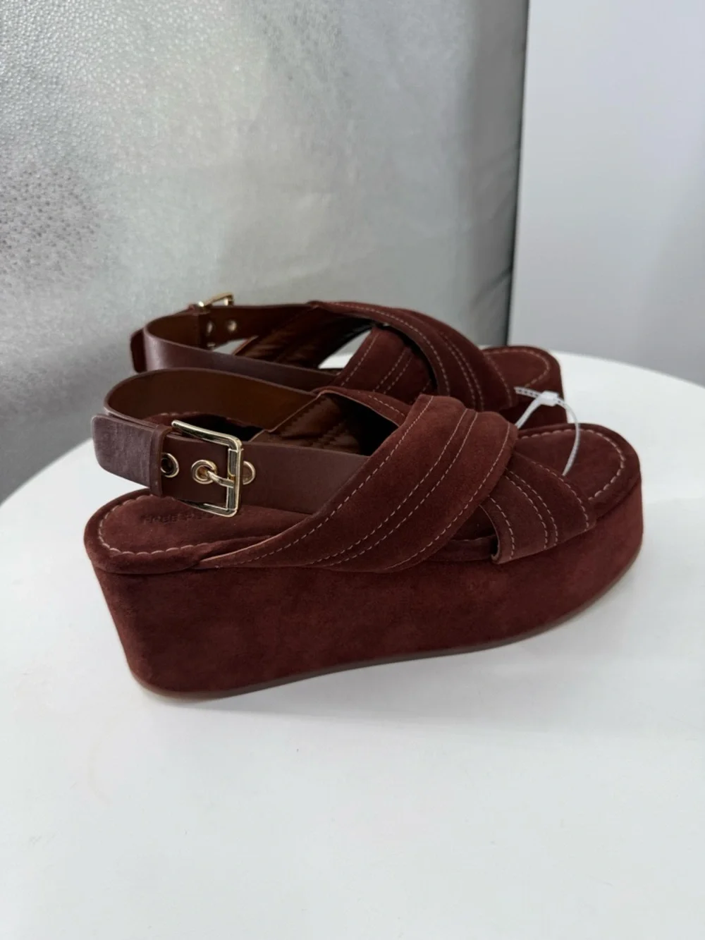 Platform Suede Crisscross Slingback Sandal - Burgundy
